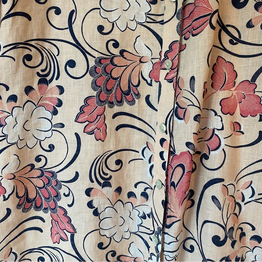 Chicos Floral Print Linen 3/4 Sleeve Blouse - Picture 3 of 5